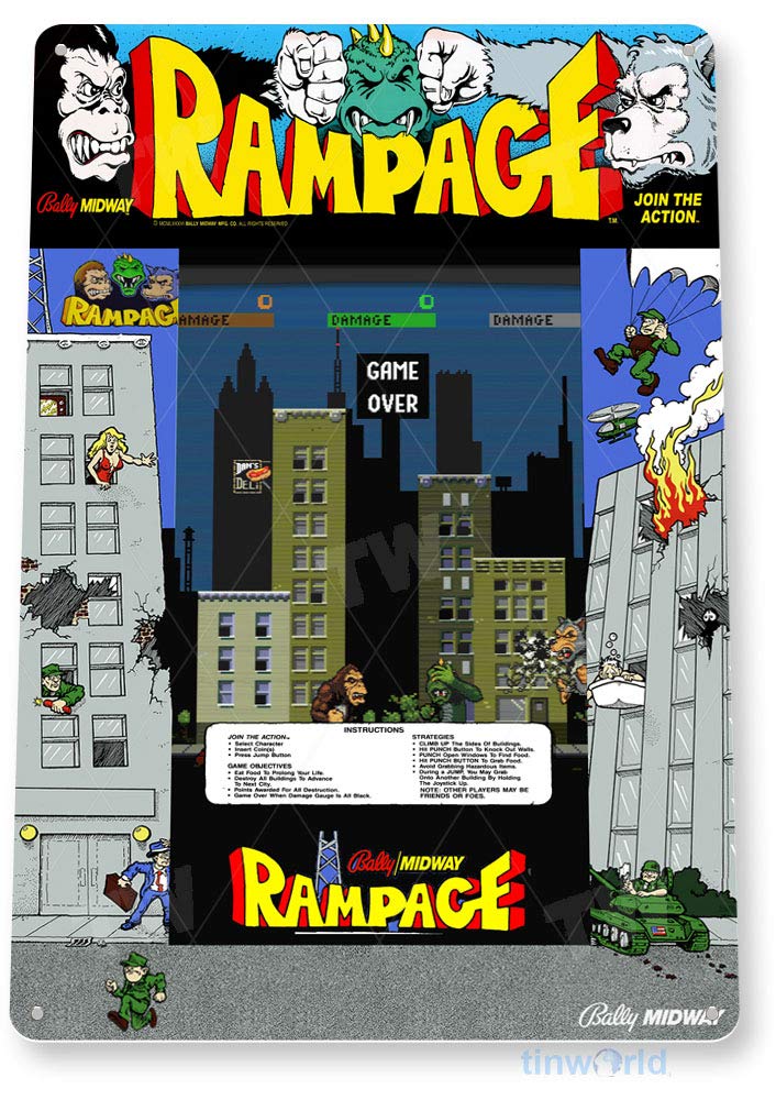 Gaming Console Shop - Tabliczka metalowa Rampage Arcade, znak do