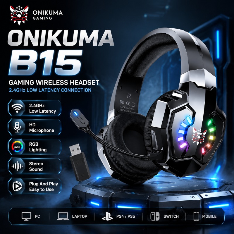 Gaming Console In Amazon - ONIKUMA B15 Bezprzewodowy zestaw słuchawkowy do